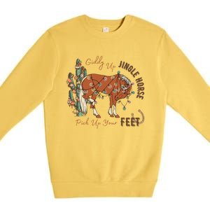 Giddy Up Jingle Horse Pick Up Your Feet Cow Santa Cactus Gift Premium Crewneck Sweatshirt