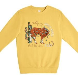 Giddy Up Jingle Horse Pick Up Your Feet Cowboy Santa Cactus Premium Crewneck Sweatshirt