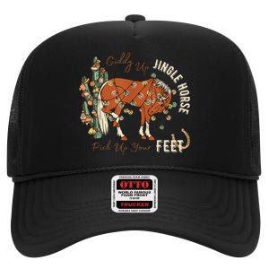 Giddy Up Jingle Horse Pick Up Your Feet Cowboy Santa Cactus High Crown Mesh Back Trucker Hat