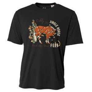 Giddy Up Jingle Horse Pick Up Your Feet Cowboy Santa Cactus Cooling Performance Crew T-Shirt