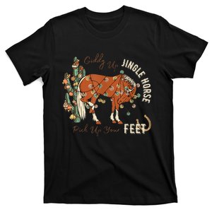 Giddy Up Jingle Horse Pick Up Your Feet Cowboy Santa Cactus T-Shirt