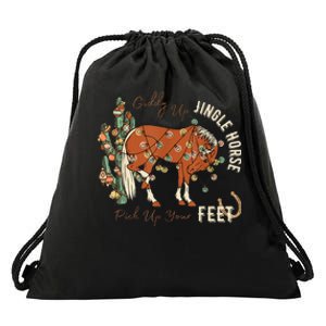 Giddy Up Jingle Horse Pick Up Your Feet Cowboy Santa Cactus Drawstring Bag