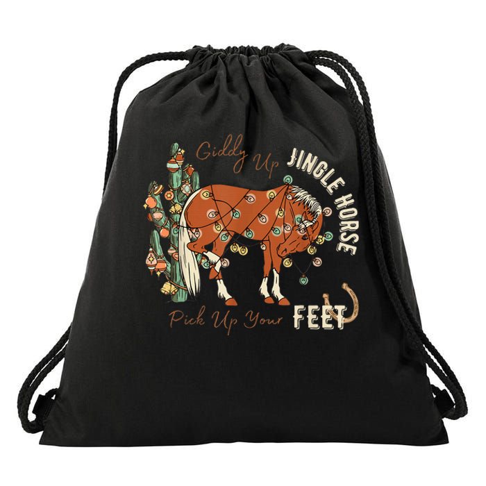 Giddy Up Jingle Horse Pick Up Your Feet Cowboy Santa Cactus Drawstring Bag