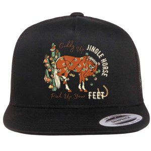 Giddy Up Jingle Horse Pick Up Your Feet Cowboy Santa Cactus Flat Bill Trucker Hat