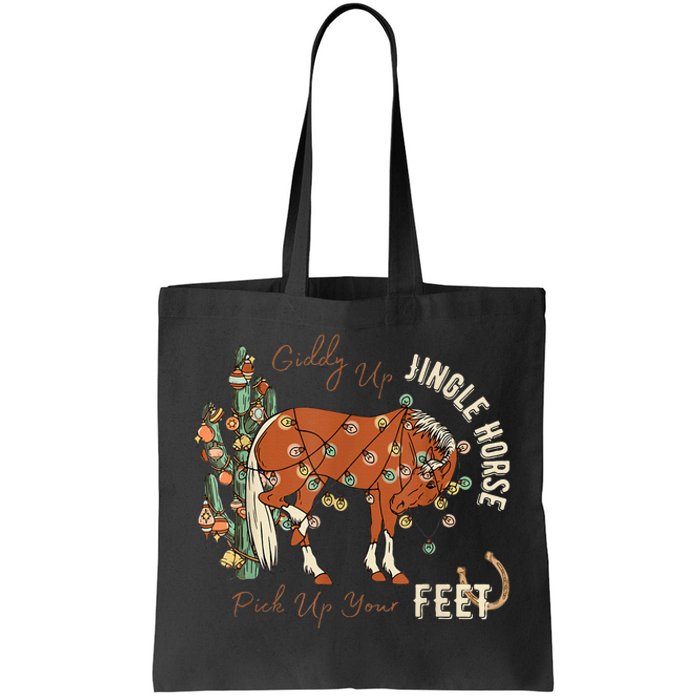 Giddy Up Jingle Horse Pick Up Your Feet Cowboy Santa Cactus Tote Bag