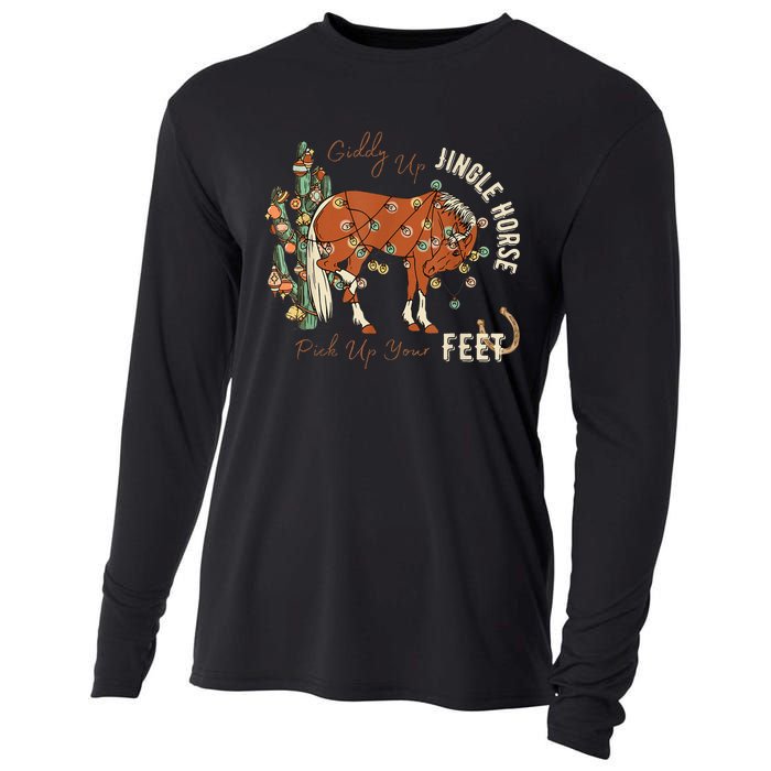 Giddy Up Jingle Horse Pick Up Your Feet Cowboy Santa Cactus Cooling Performance Long Sleeve Crew