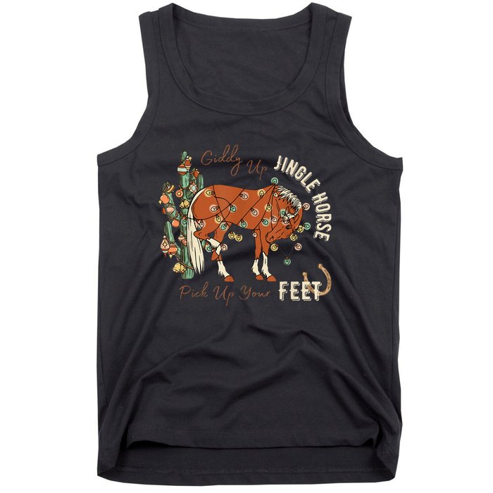 Giddy Up Jingle Horse Pick Up Your Feet Cowboy Santa Cactus Tank Top