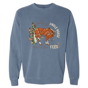 Giddy Up Jingle Horse Pick Up Your Feet Cowboy Santa Cactus Garment-Dyed Sweatshirt