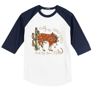 Giddy Up Jingle Horse Pick Up Your Feet Cowboy Santa Cactus Baseball Sleeve Shirt