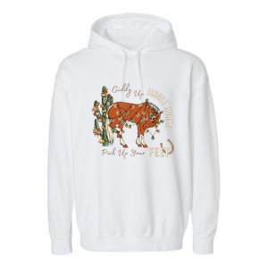 Giddy Up Jingle Horse Pick Up Your Feet Cowboy Santa Cactus Garment-Dyed Fleece Hoodie