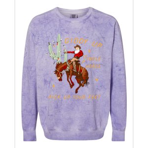 Giddy Up Jingle Horse Pick Up Your Feet Cowboy Santa Cactus Colorblast Crewneck Sweatshirt