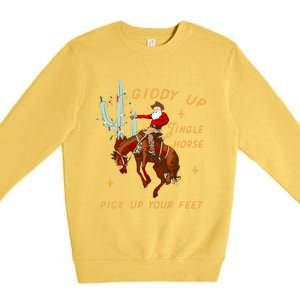 Giddy Up Jingle Horse Pick Up Your Feet Cowboy Santa Cactus Premium Crewneck Sweatshirt