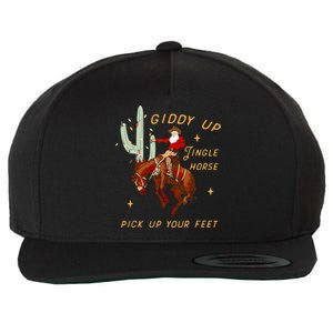 Giddy Up Jingle Horse Pick Up Your Feet Cowboy Santa Cactus Wool Snapback Cap