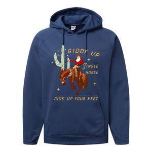 Giddy Up Jingle Horse Pick Up Your Feet Cowboy Santa Cactus Performance Fleece Hoodie