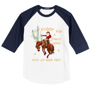 Giddy Up Jingle Horse Pick Up Your Feet Cowboy Santa Cactus Baseball Sleeve Shirt