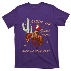 Giddy Up Jingle Horse Pick Up Your Feet Cowboy Santa Cactus T-Shirt