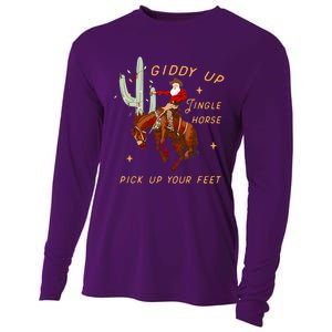 Giddy Up Jingle Horse Pick Up Your Feet Cowboy Santa Cactus Cooling Performance Long Sleeve Crew