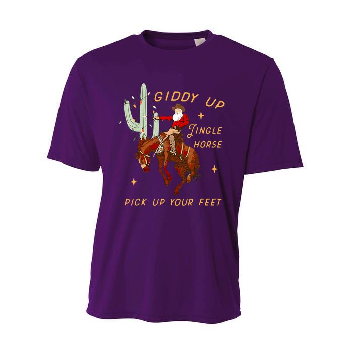 Giddy Up Jingle Horse Pick Up Your Feet Cowboy Santa Cactus Performance Sprint T-Shirt