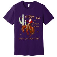 Giddy Up Jingle Horse Pick Up Your Feet Cowboy Santa Cactus Premium T-Shirt