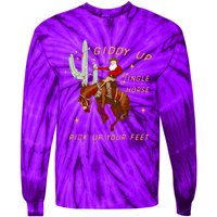 Giddy Up Jingle Horse Pick Up Your Feet Cowboy Santa Cactus Tie-Dye Long Sleeve Shirt