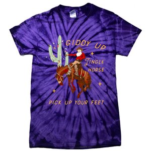 Giddy Up Jingle Horse Pick Up Your Feet Cowboy Santa Cactus Tie-Dye T-Shirt