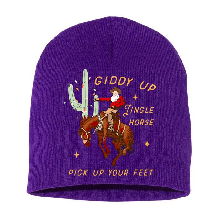 Giddy Up Jingle Horse Pick Up Your Feet Cowboy Santa Cactus Short Acrylic Beanie