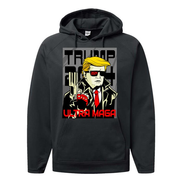 Great Ultra MAGA King Terminator Parody Trump 2024 Anti Biden Performance Fleece Hoodie