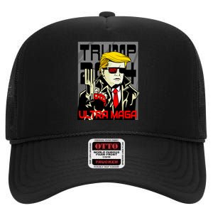 Great Ultra MAGA King Terminator Parody Trump 2024 Anti Biden High Crown Mesh Back Trucker Hat