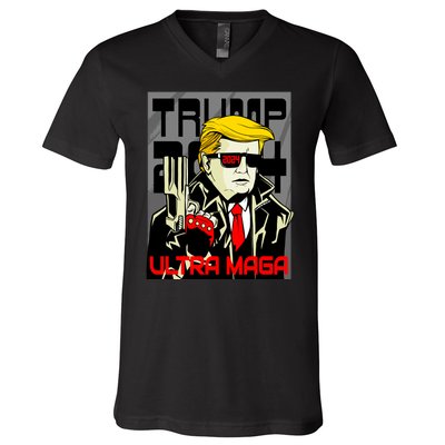 Great Ultra MAGA King Terminator Parody Trump 2024 Anti Biden V-Neck T-Shirt