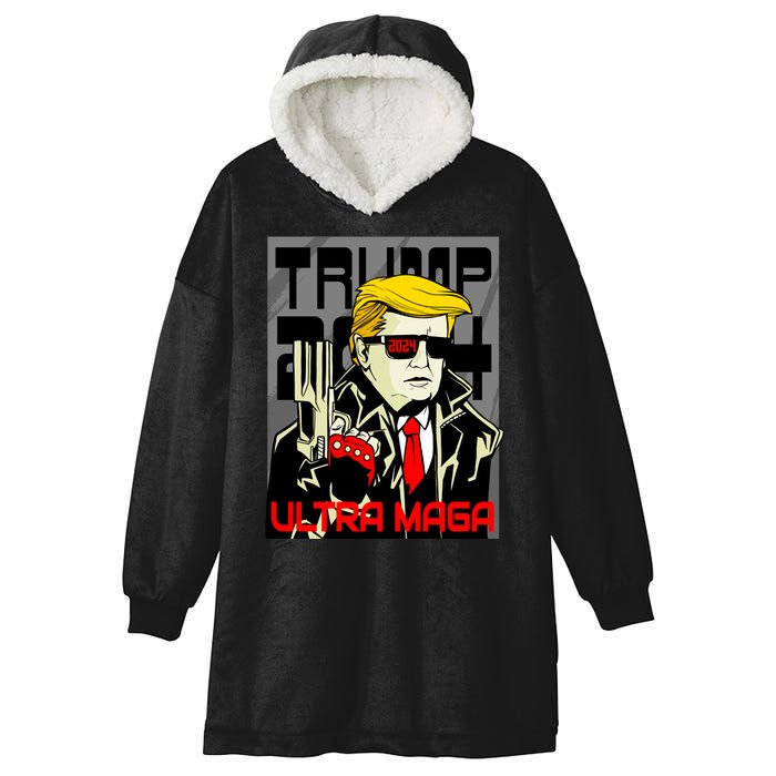 Great Ultra MAGA King Terminator Parody Trump 2024 Anti Biden Hooded Wearable Blanket