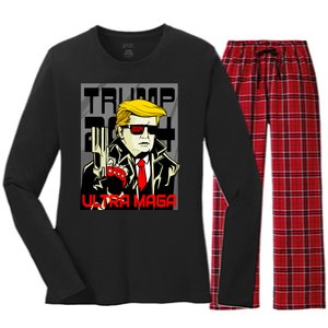 Great Ultra MAGA King Terminator Parody Trump 2024 Anti Biden Women's Long Sleeve Flannel Pajama Set 