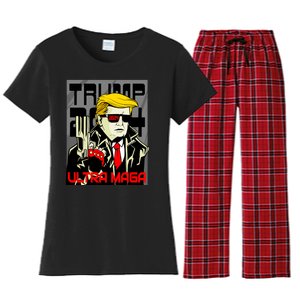 Great Ultra MAGA King Terminator Parody Trump 2024 Anti Biden Women's Flannel Pajama Set