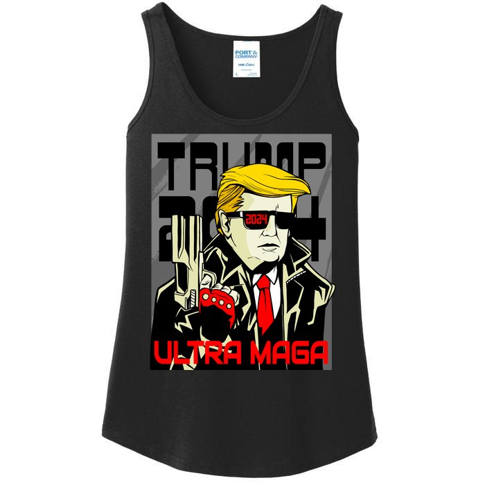 Great Ultra MAGA King Terminator Parody Trump 2024 Anti Biden Ladies Essential Tank