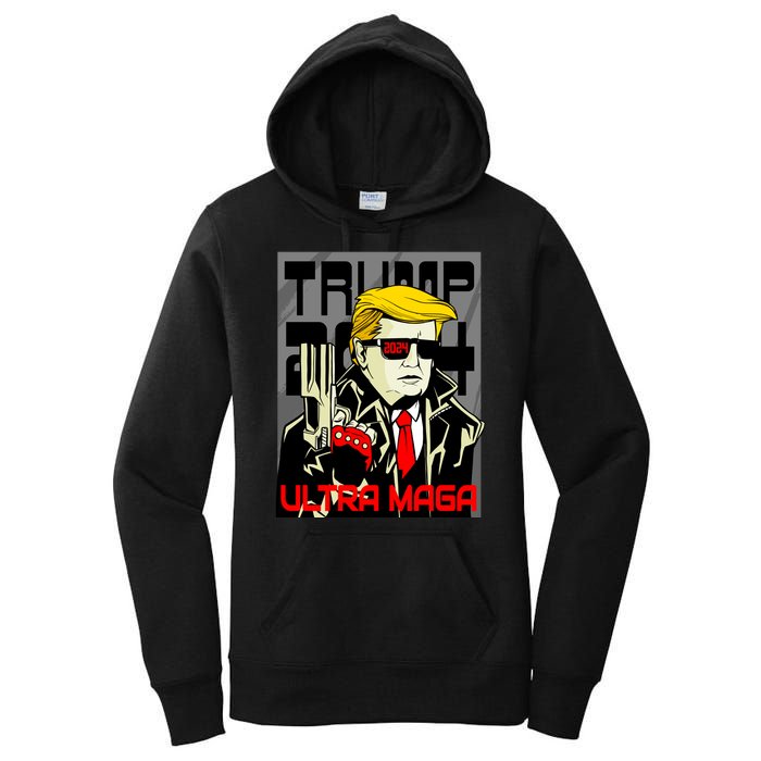 Great Ultra MAGA King Terminator Parody Trump 2024 Anti Biden Women's Pullover Hoodie