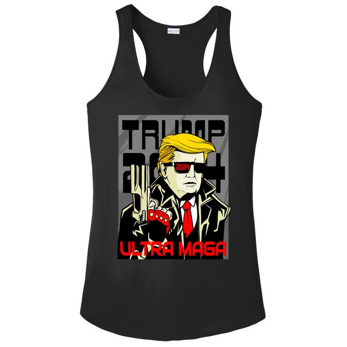 Great Ultra MAGA King Terminator Parody Trump 2024 Anti Biden Ladies PosiCharge Competitor Racerback Tank