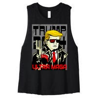 Great Ultra MAGA King Terminator Parody Trump 2024 Anti Biden Women's Racerback Cropped Tank