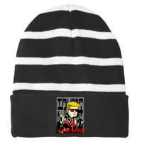 Great Ultra MAGA King Terminator Parody Trump 2024 Anti Biden Striped Beanie with Solid Band