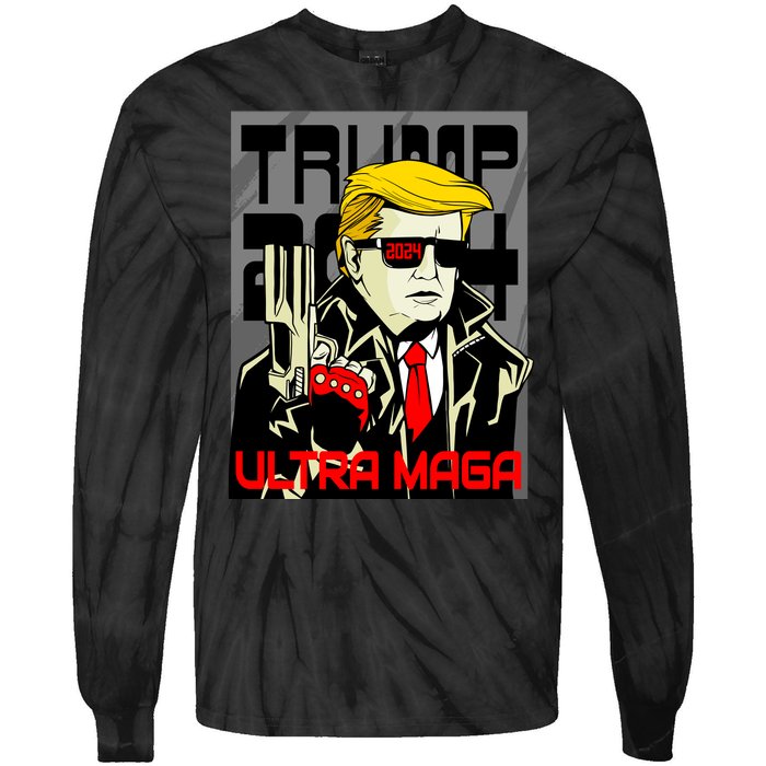 Great Ultra MAGA King Terminator Parody Trump 2024 Anti Biden Tie-Dye Long Sleeve Shirt