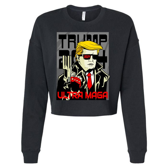 Great Ultra MAGA King Terminator Parody Trump 2024 Anti Biden Cropped Pullover Crew