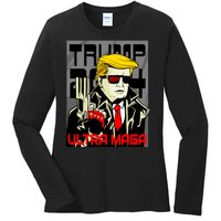 Great Ultra MAGA King Terminator Parody Trump 2024 Anti Biden Ladies Long Sleeve Shirt