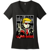 Great Ultra MAGA King Terminator Parody Trump 2024 Anti Biden Women's V-Neck T-Shirt