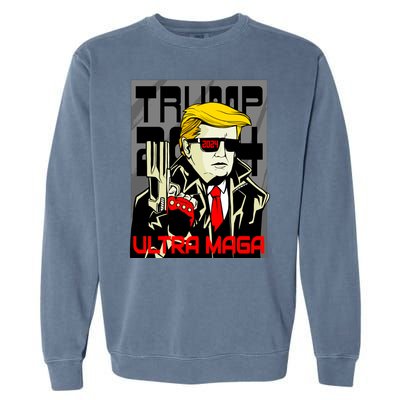 Great Ultra MAGA King Terminator Parody Trump 2024 Anti Biden Garment-Dyed Sweatshirt