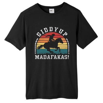 Giddy Up Madafakas Retro Cowboy Sunset Derby Humor Tall Fusion ChromaSoft Performance T-Shirt