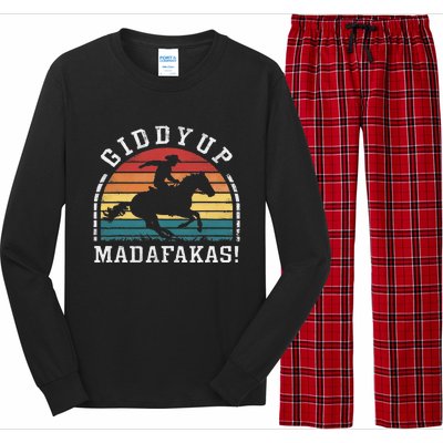 Giddy Up Madafakas Retro Cowboy Sunset Derby Humor Long Sleeve Pajama Set