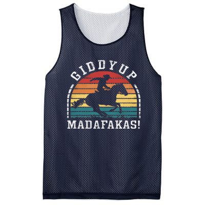 Giddy Up Madafakas Retro Cowboy Sunset Derby Humor Mesh Reversible Basketball Jersey Tank