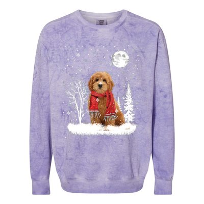 Goldendoodle Under Moonlight Snow Christmas Gift Colorblast Crewneck Sweatshirt