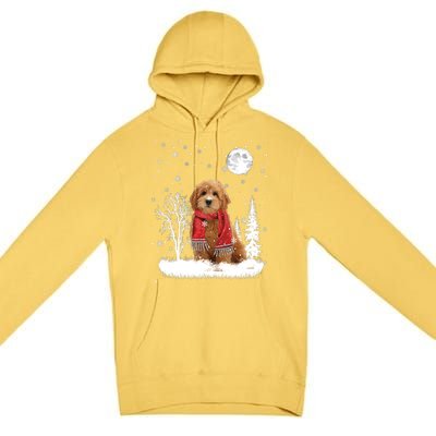 Goldendoodle Under Moonlight Snow Christmas Gift Premium Pullover Hoodie