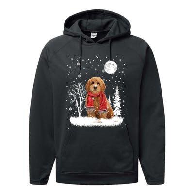 Goldendoodle Under Moonlight Snow Christmas Gift Performance Fleece Hoodie