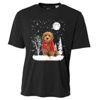 Goldendoodle Under Moonlight Snow Christmas Gift Cooling Performance Crew T-Shirt