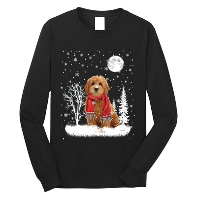 Goldendoodle Under Moonlight Snow Christmas Gift Long Sleeve Shirt